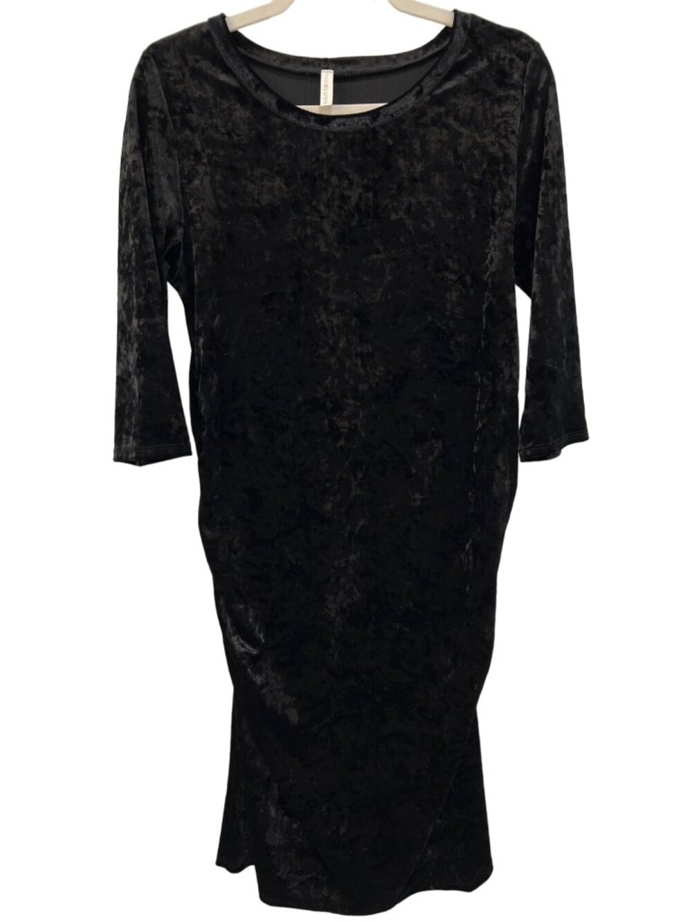 PinkBlush Maternity Dress Size Medium Crushed Velvet Side Ruched Black Grunge